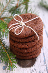 chocolate chip cookies, fir branch