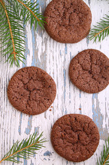 chocolate chip cookies, fir branch