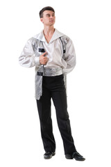 Young and stylish modern ballet dancer, isolated on white. Full body