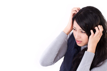 stressed woman suffering from headache, anxiety, migraine, hango