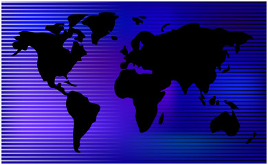 World map. horizontal stripes, bars - abstract vector background.  Blue mesh illustration