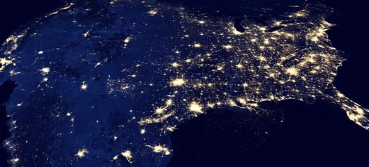 Fototapete Rund USA bei Nacht, originales Satellitenbild - Elemente dieses von der NASA bereitgestellten Bildes © Jürgen Fälchle