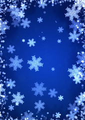 Christmas blue background with snowflakes