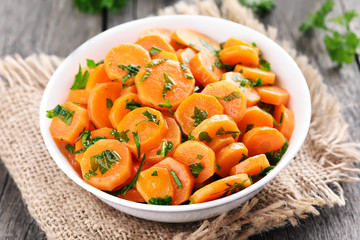 Carrot salad in white bowl