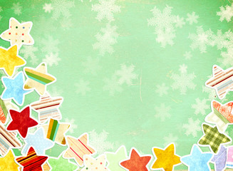 Grunge background with paper stars and snowflakes