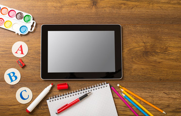 Tablet pc and different schoolchild and student studies accessor