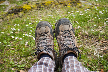 Shoes of mountain toursist