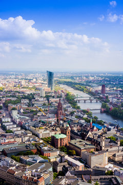 view to skyline of Frankfurt from Maintower in Frankfurt, German