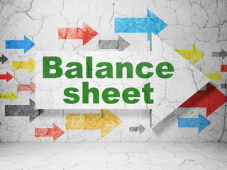 Money concept: arrow with Balance Sheet on grunge wall background