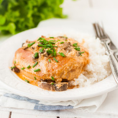 Chicken Breast Sauteed in Creamy Mushroom Sauce over Rice