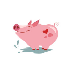 Pink Pig in Pool Vector Illustration