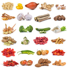 set of food on white background