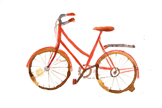 Red vintage bicycle watercolor painting