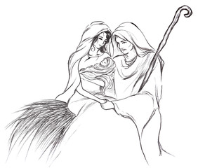 Illustration Christmas Season Jesus Joseph and Mary