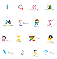 Set of colorful abstract letter corporate logos created with overlapping flowing shapes. Universal business icons for any idea isolated on white