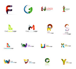 Set of colorful abstract letter corporate logos created with overlapping flowing shapes. Universal business icons for any idea isolated on white