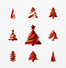 Set of abstract Christmas Tree Icons, business logo concepts, clean modern glossy design