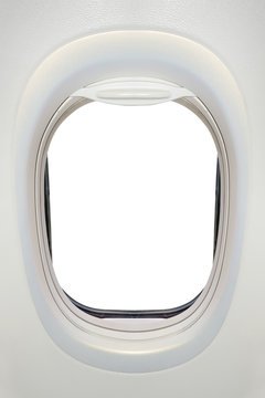 Photo of the window of airplane from inside (flight concept)