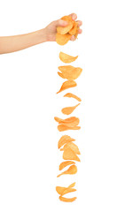 potato chips on white background