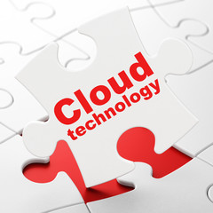 Cloud networking concept: Cloud Technology on puzzle background