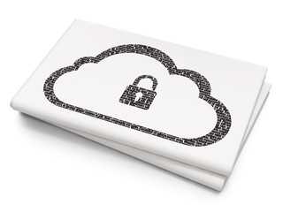 Cloud computing concept: Cloud With Padlock on Blank Newspaper background