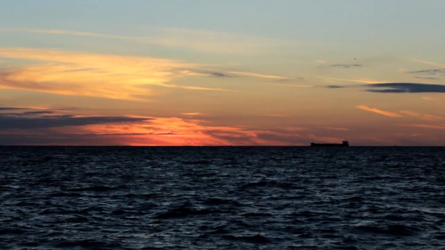 Sea Water Ship on the sea sunset 