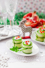 Cucumber Rolls Stuffed with Feta, Herbs, Capsicum and Black Oliv