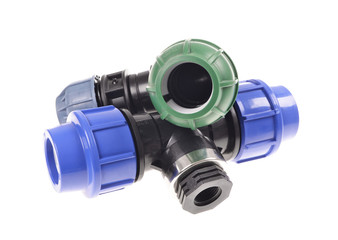 composition pvc plumbing fittings, isolated on the white