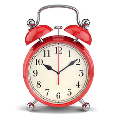 Red alarm clock isolated on white background 3d