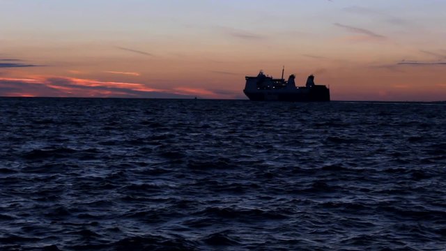 Sea Water Ship on the sea sunset 
