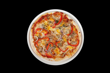 meat pizza on black