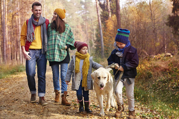 Walking with all family in autumn season