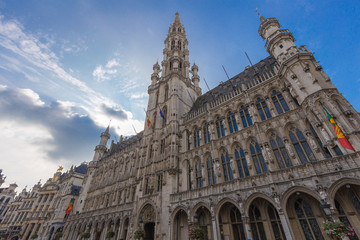 The Grand Place in Brussel , Belgium with blue sky day.