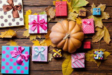 Gift boxes and pumpkin