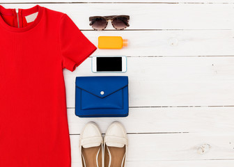 Women's beach clothes and accessories