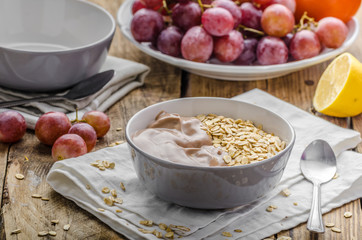 Homemade granola with fruit and chocolate