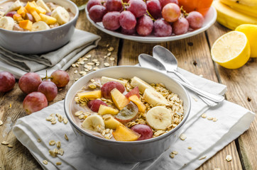 Homemade granola with fruit and chocolate