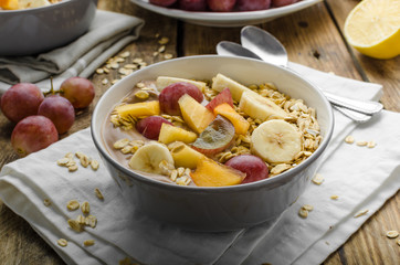 Homemade granola with fruit and chocolate