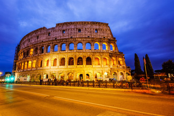 Fototapeta na wymiar Colosseum, Rome, Italy. Twilight view of Colosseo in Rome..