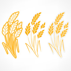 Stylized ears of wheat on white, agricultural 