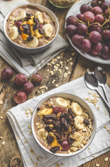 Homemade granola with fruit and chocolate
