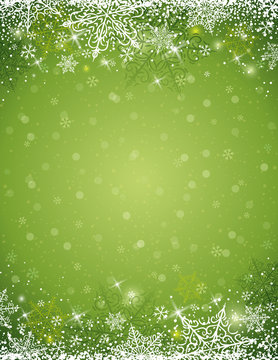 Green background with  frame of snowflakes,  vector