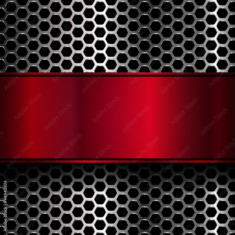 Poster geometric pattern of hexagons with red metallic banner