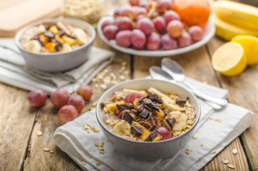 Homemade granola with fruit and chocolate