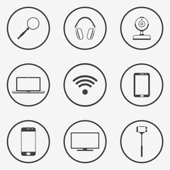 Set of electronic devices and computer technology round icons