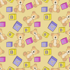 Cute teddy with alphabet toy cubes