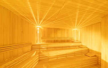 Hot wooden sauna room interior