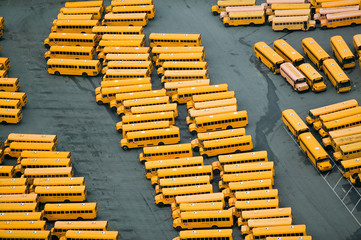 Aerial view of old busses in Charlotte, North Carolina