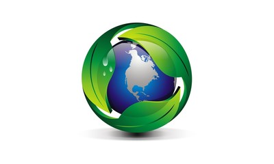 Greenlife globe logo 3d modern
