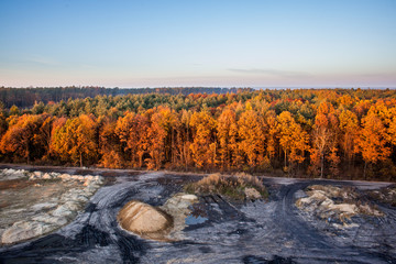  autumn, Aerial view of sand and rock mine